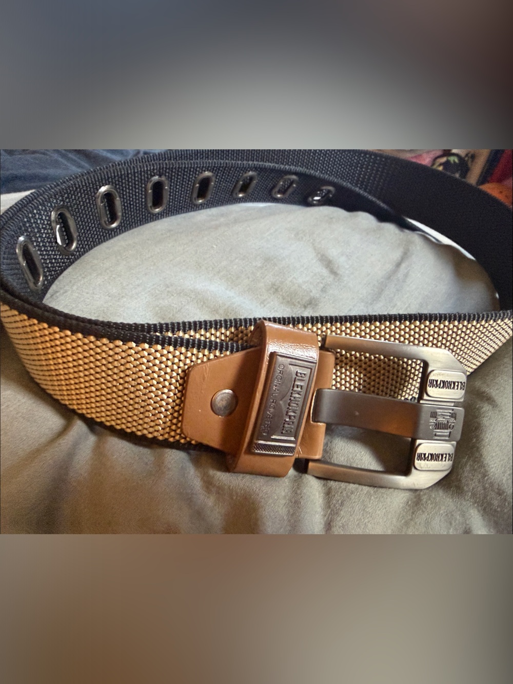 Mens Brown and Black Woven Belt with Metal Buckle